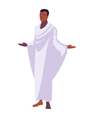 Erkek hacı beyaz arka planda duruyor.