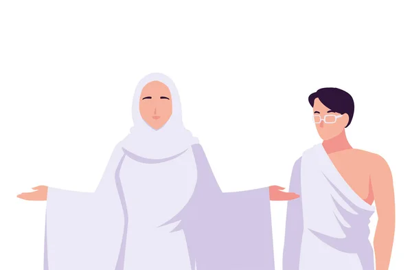 Couple of people pilgrims hajj on white background — Stock Vector