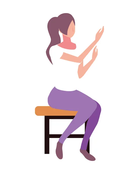 Mujer joven sentada en silla sobre fondo blanco — Vector de stock