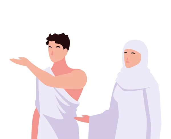 Couple of people pilgrims hajj on white background — Stock Vector