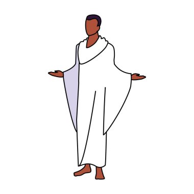 Erkek hacı beyaz arka planda duruyor.