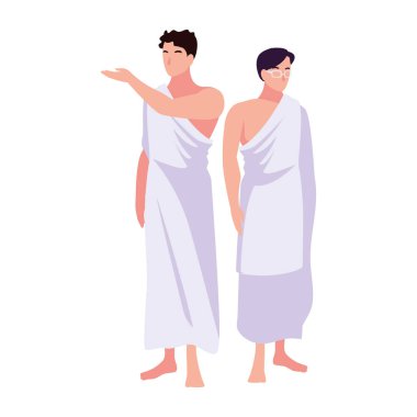 Erkek hacı beyaz arka planda duruyor.