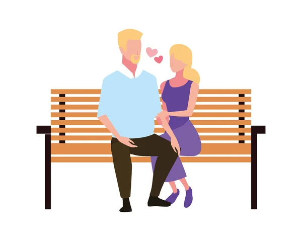 Pareja de personas enamoradas sentados en la silla del parque sobre fondo blanco — Vector de stock