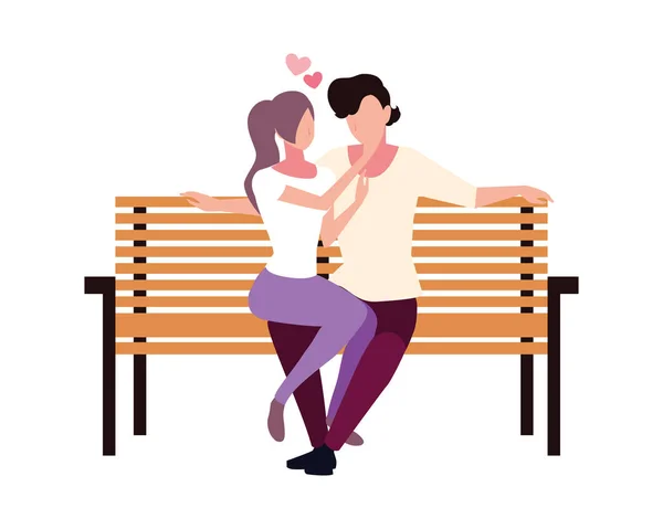 Pareja de personas enamoradas sentados en la silla del parque sobre fondo blanco — Vector de stock