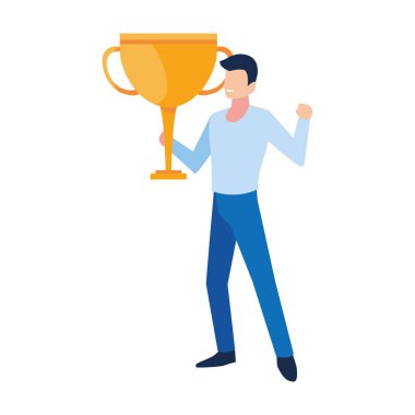 Beyaz arka planda altın madalyası olan adam.