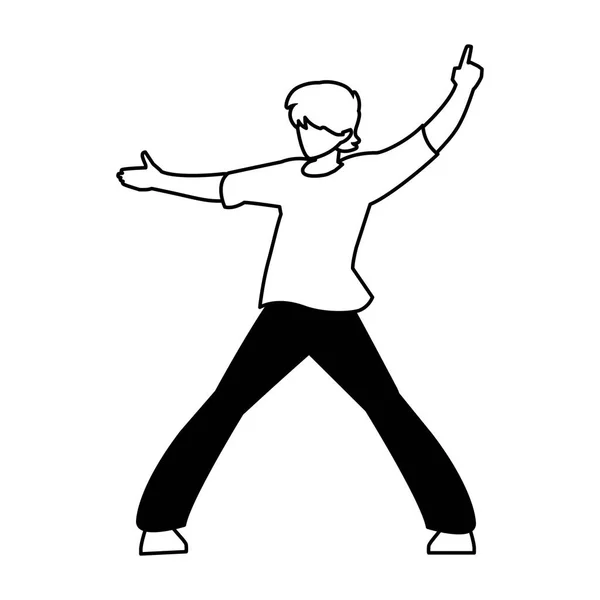 Silueta del hombre en pose de baile sobre fondo blanco — Vector de stock