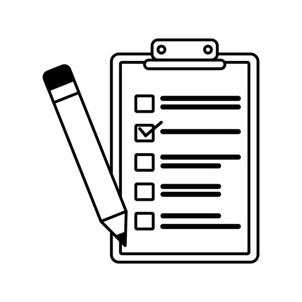 Írótábla papírlapokkal és ceruzával fehér alapon — Stock Vector