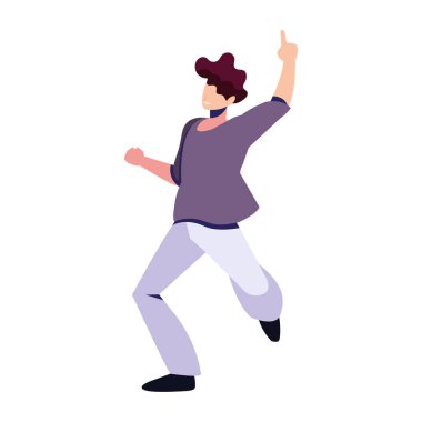 Beyaz arka planda dans eden genç adam.