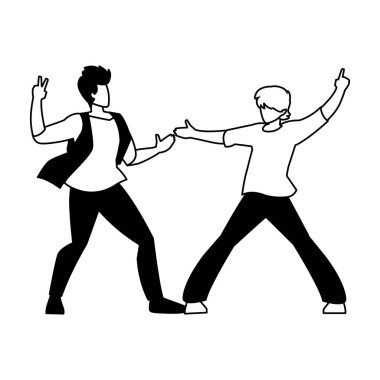 Beyaz arka planda dans eden erkeklerin silueti