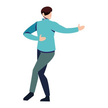 Beyaz arka planda dans eden genç adam.