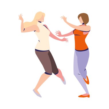 Beyaz arka planda dans eden kadınlar