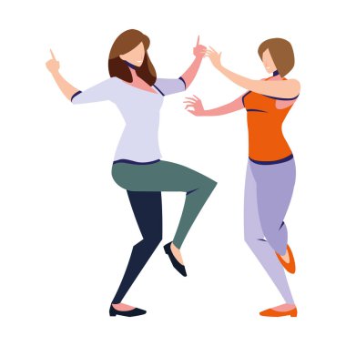 Beyaz arka planda dans eden kadınlar