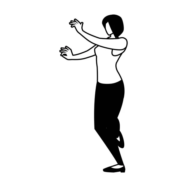 Silhouette einer Frau in Tanzpose auf weißem Hintergrund — Stockvektor