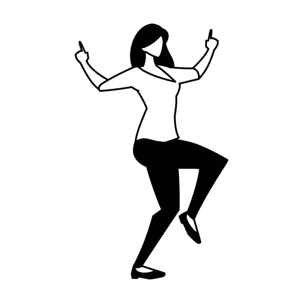 Silhouet van vrouw in pose van dansen op witte achtergrond — Stockvector