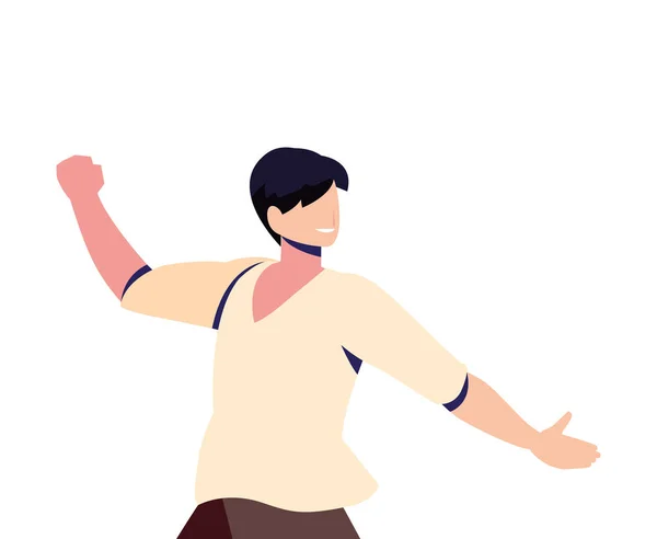 Hombre en pose de baile, fiesta, sobre fondo blanco — Vector de stock