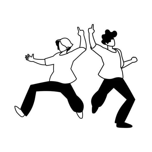 Silhouette of men in pose of dancing on white background — ストックベクタ