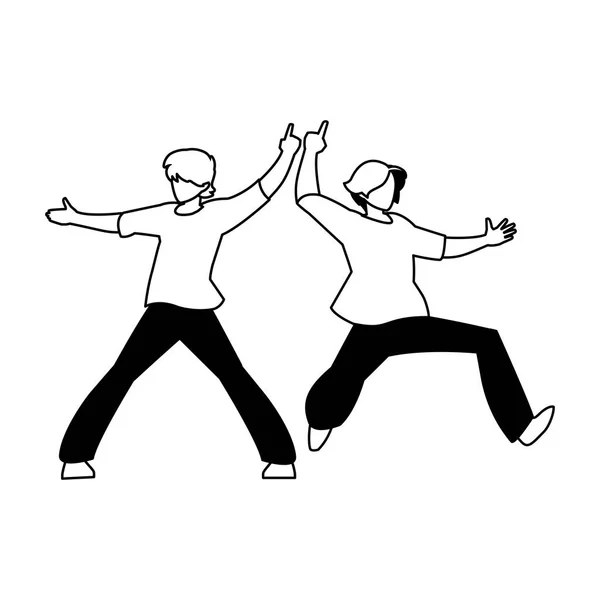 Silhouette of men in pose of dancing on white background — ストックベクタ
