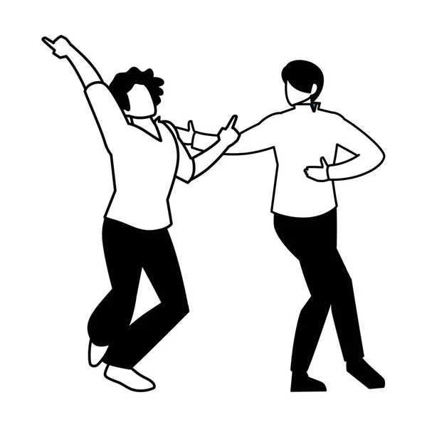 Silhouette of men in pose of dancing on white background — ストックベクタ