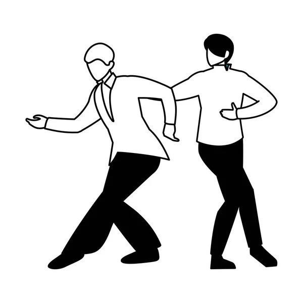 Silhouette of men in pose of dancing on white background — ストックベクタ