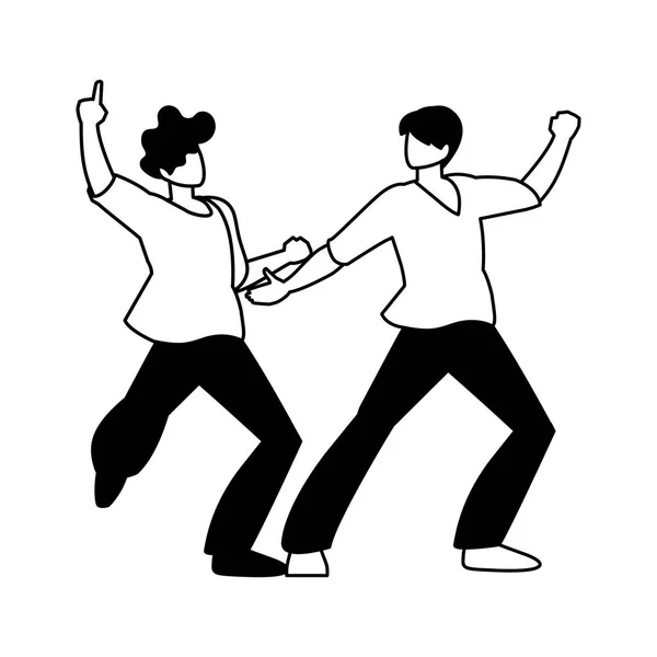 Silhuett av män i pose av dans på vit bakgrund — Stock vektor