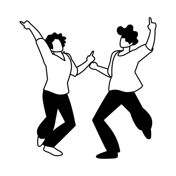 Silhouette of men in pose of dancing on white background — ストックベクタ