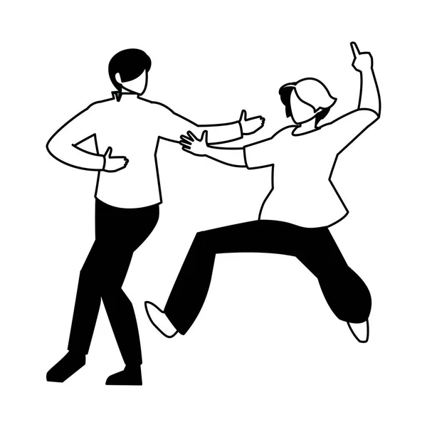 Silhouette of men in pose of dancing on white background — ストックベクタ