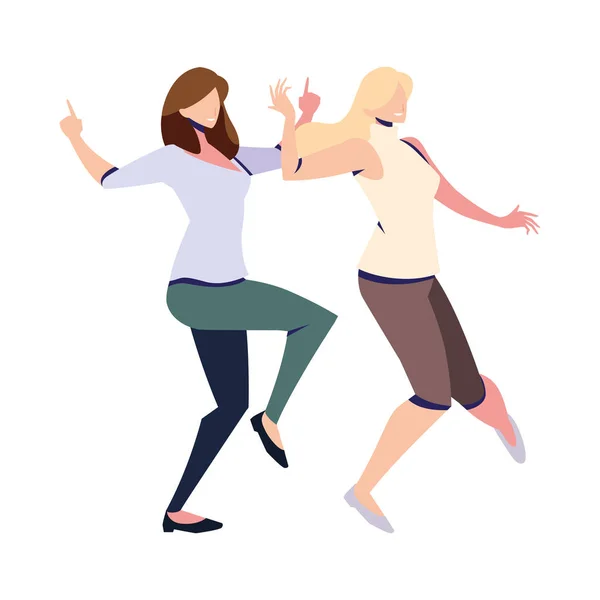 Mujeres en pose de baile sobre fondo blanco — Vector de stock