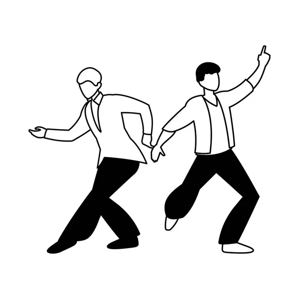 Silhouette of men in pose of dancing on white background — ストックベクタ