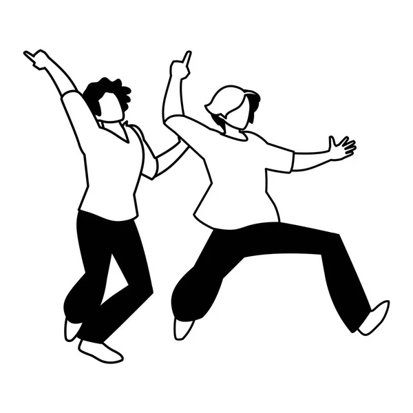 Silhouette of men in pose of dancing on white background — ストックベクタ