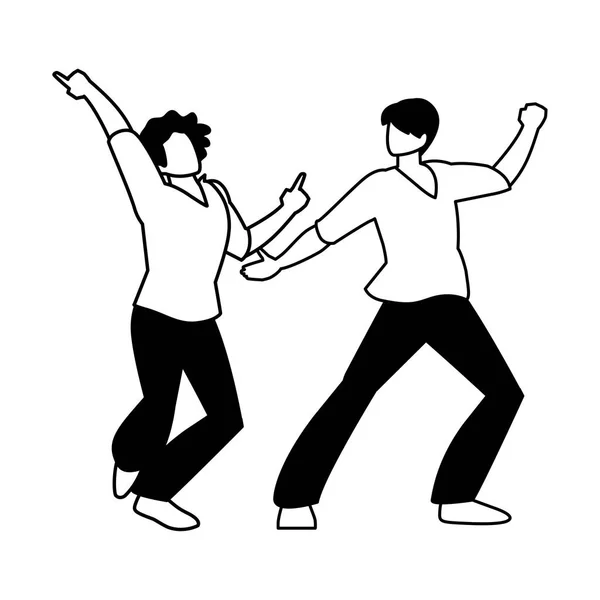 Silhouet van mannen in pose van dansen op witte achtergrond — Stockvector