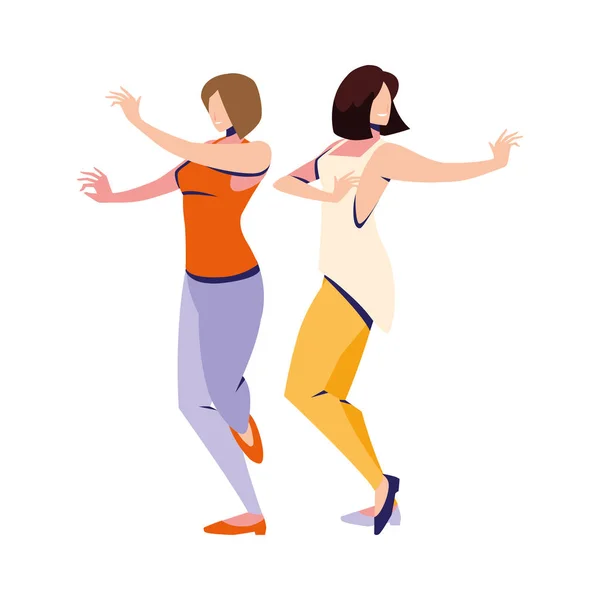 Mujeres en pose de baile sobre fondo blanco — Vector de stock