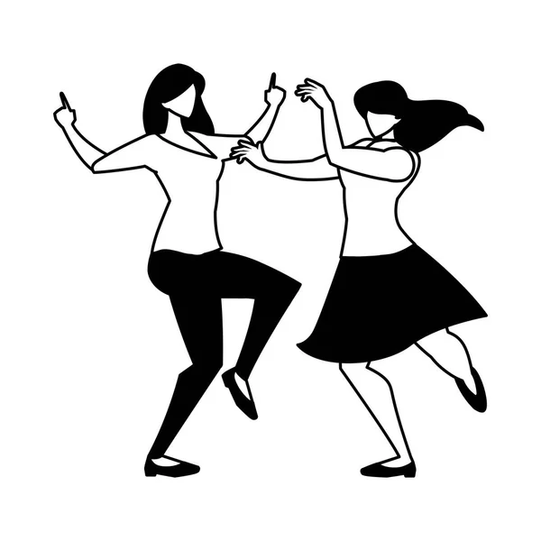 Σιλουέτα των γυναικών σε στάση του χορού σε λευκό φόντο — Διανυσματικό Αρχείο