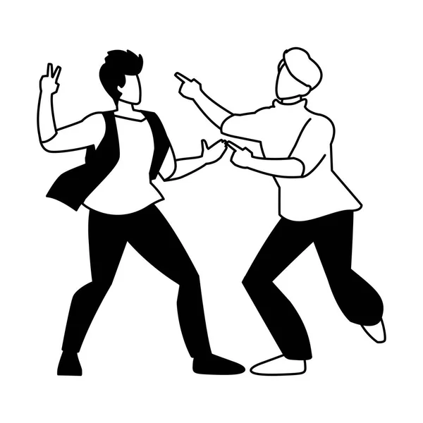 Silhouette of men in pose of dancing on white background — 스톡 벡터