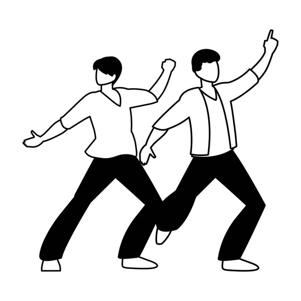 Silhouette d'hommes en pose de danse sur fond blanc — Image vectorielle