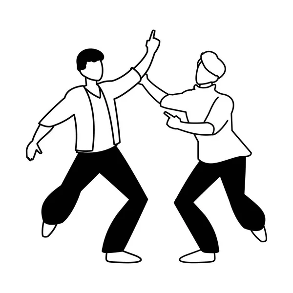 Silhuett av män i pose av dans på vit bakgrund — Stock vektor