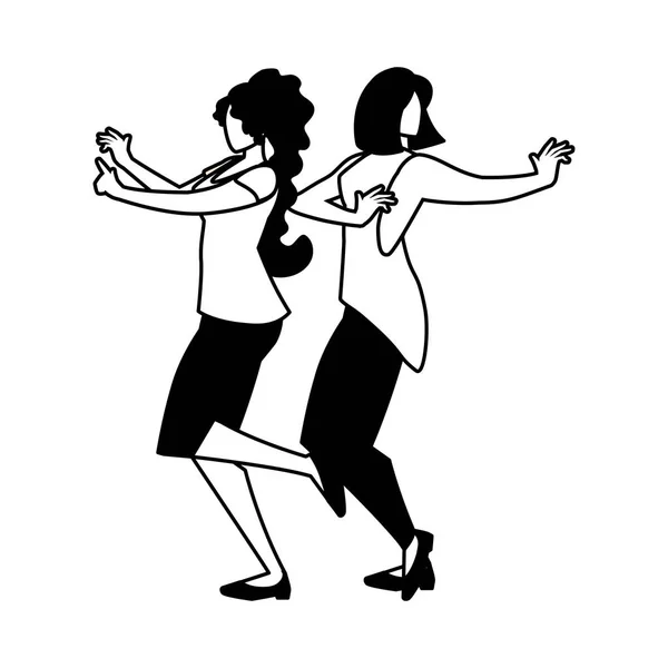 Силуэт женщин в позе танца на белом фоне — стоковый вектор
