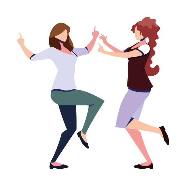 Mujeres en pose de baile sobre fondo blanco — Vector de stock