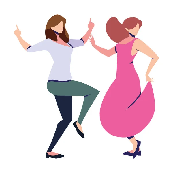 Mujeres en pose de baile sobre fondo blanco — Vector de stock