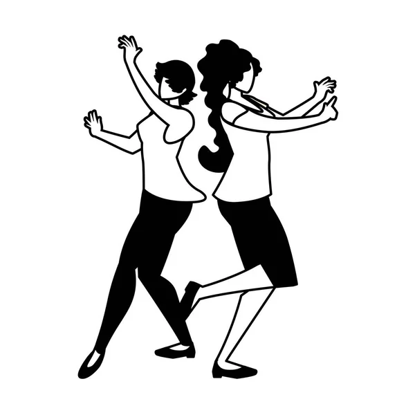 Silueta de las mujeres en pose de baile sobre fondo blanco — Vector de stock