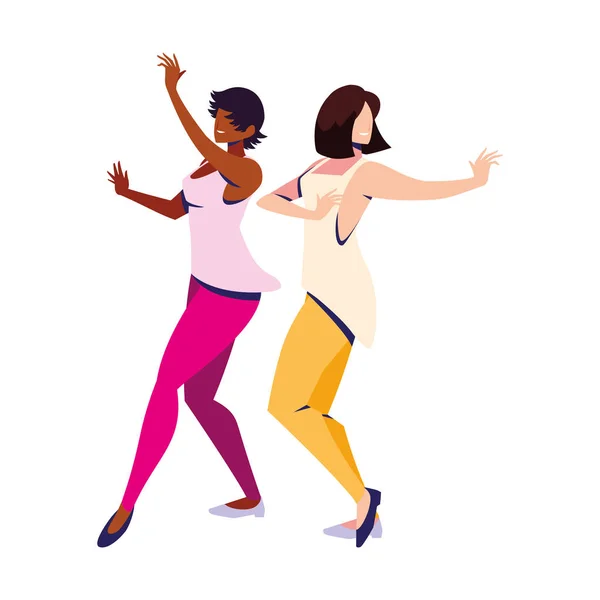 Vrouwen in pose van dansen op witte achtergrond — Stockvector