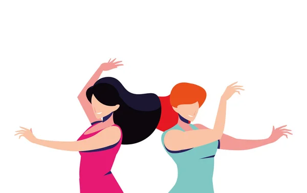Cena de mulheres em pose de dança, festa, clube de dança —  Vetores de Stock