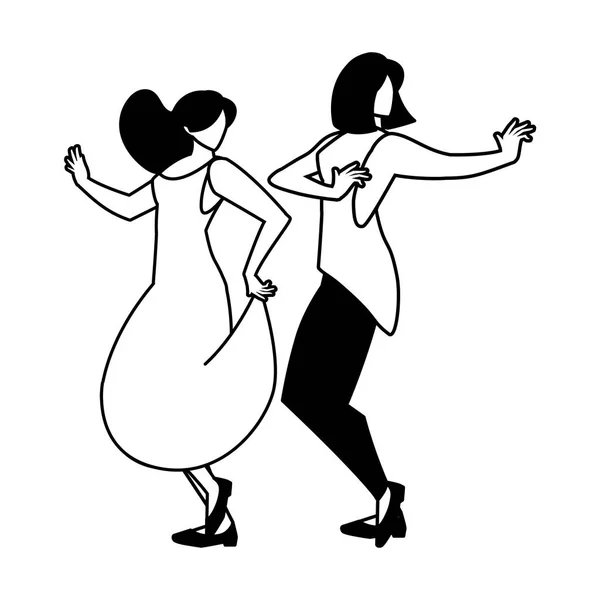 Silueta de las mujeres en pose de baile sobre fondo blanco — Archivo Imágenes Vectoriales