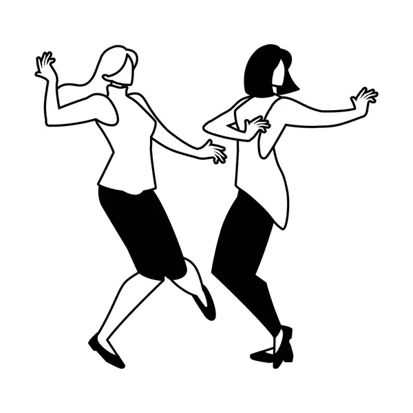 Silueta de las mujeres en pose de baile sobre fondo blanco — Vector de stock