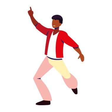 Beyaz arka planda dans eden genç adam.