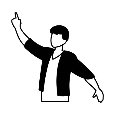 Beyaz arka planda dans eden, parti yapan bir adam.