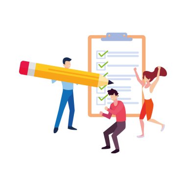 Kağıt kağıtları ve kalemi olan bir grup insan