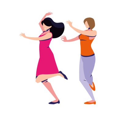 Beyaz arka planda dans eden kadınlar