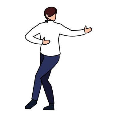 Beyaz arka planda dans eden genç adam.