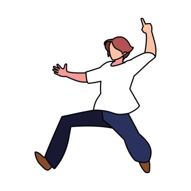 Beyaz arka planda dans eden genç adam.