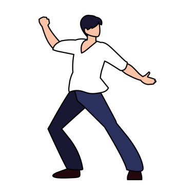 Beyaz arka planda dans eden genç adam.